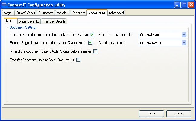 ConnectIT-MAS90 Document Main settings