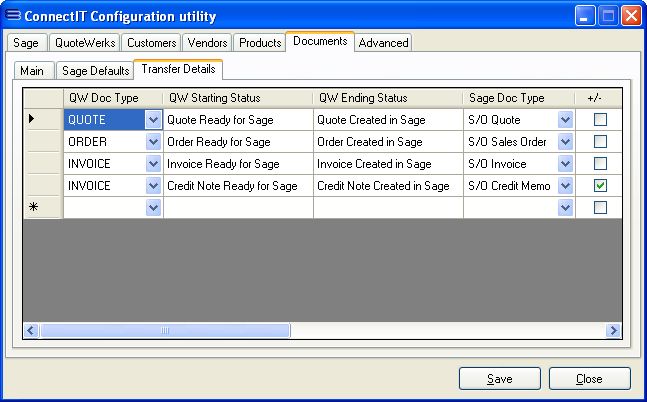ConnectIT-MAS90 Document Transfer settings