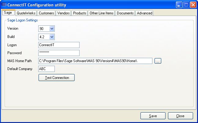 ConnectIT-MAS90 Sage Logon settings