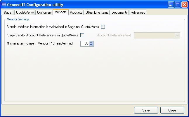 ConnectIT-MAS90 Vendor settings