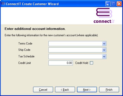 ConnectIT-MAS90 Customer Wizard Account information