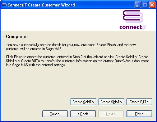 ConnectIT-MAS90 Customer Wizard Complete
