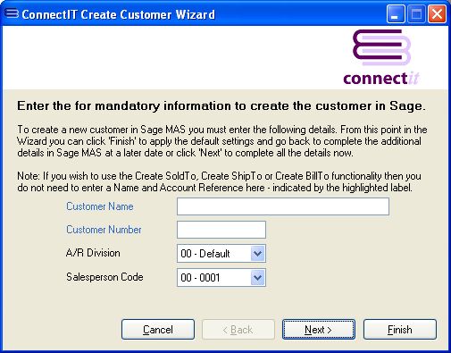 ConnectIT-MAS90 Customer Wizard Name and Account