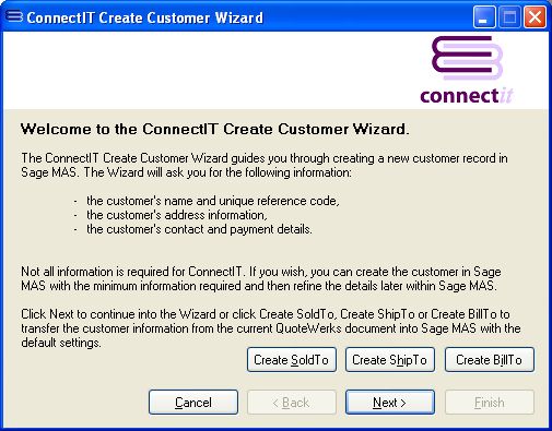 ConnectIT-MAS90 Customer Wizard Welcome