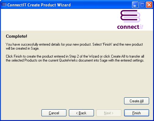 ConnectIT-MAS90 Product Wizard Complete