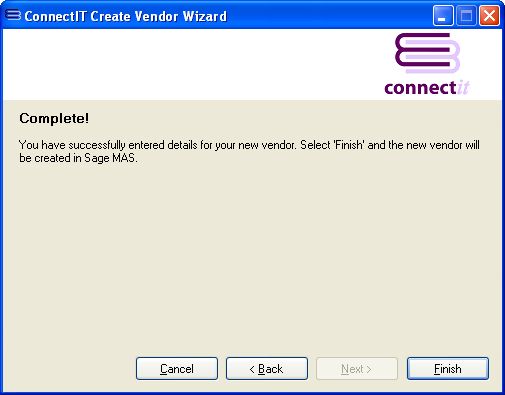 ConnectIT-MAS90 Vendor Wizard Complete