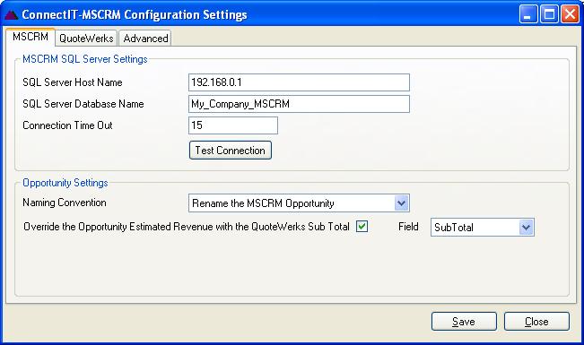 ConnectIT-MSCRM Configuration options
