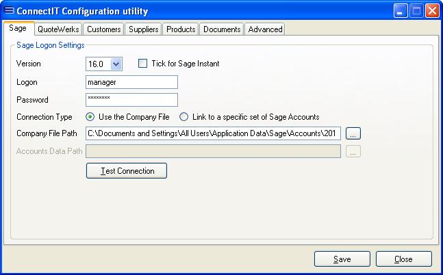 ConnectIT-Sage Configuration options