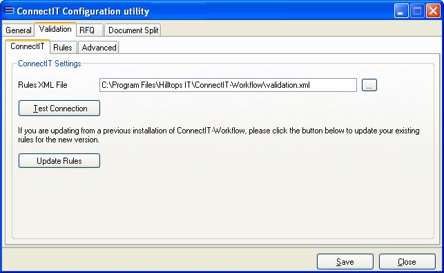 ConnectIT-Workflow Validation Main settings